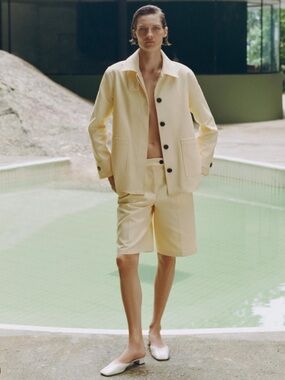 Viral Zara Pale Yellow Set High-Waist Tailored Shorts & Jacket